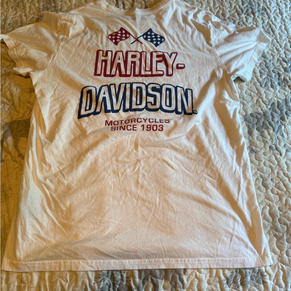Harley-Davidson White Tee with Red and Blue Graphics - Picture 5 of 5